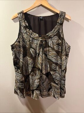 Rafaella Black Leaf-Print Sleeveless Camisole with Gold Accents